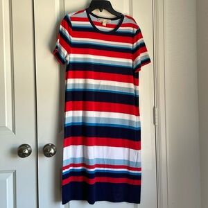 MICHAEL Michael Kors midi dress in collar white and blue stripes size Medium